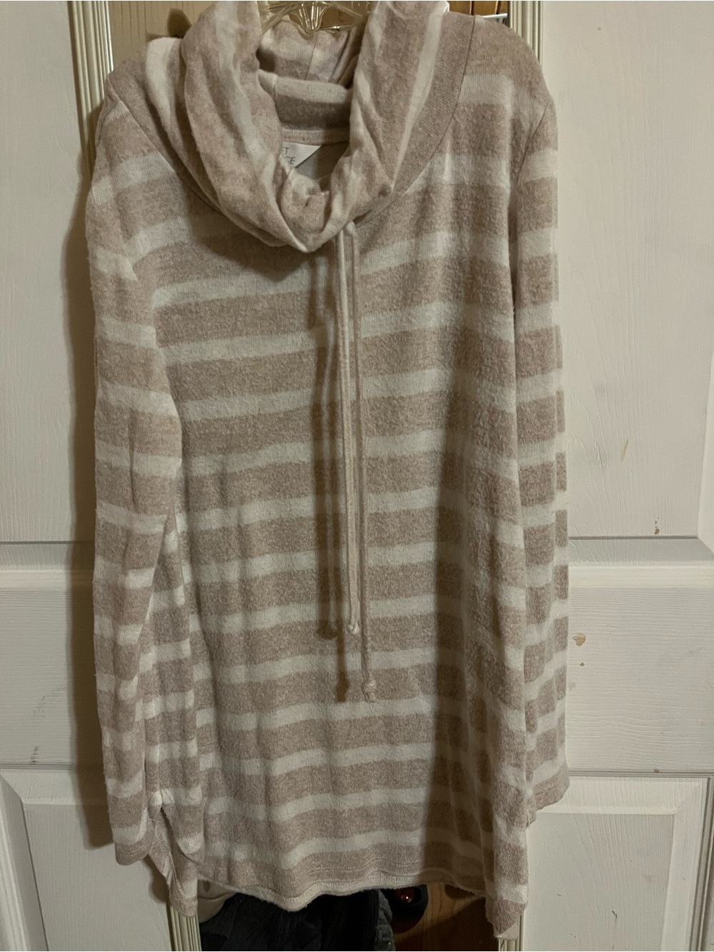 Market & Spruce Striped Cowl Pullover Sweater - Cream & Taupe